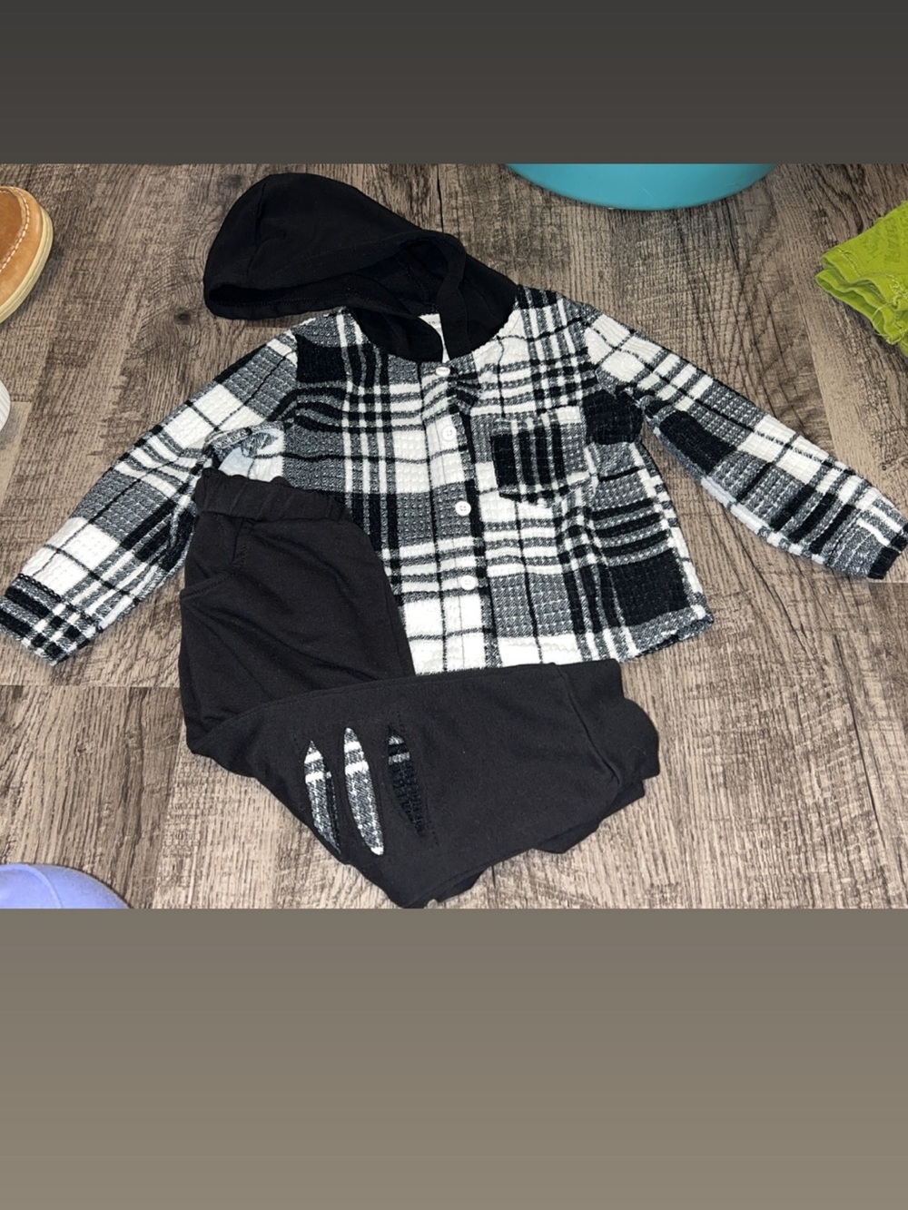 Kids Black & White Plaid Hooded Matching Set